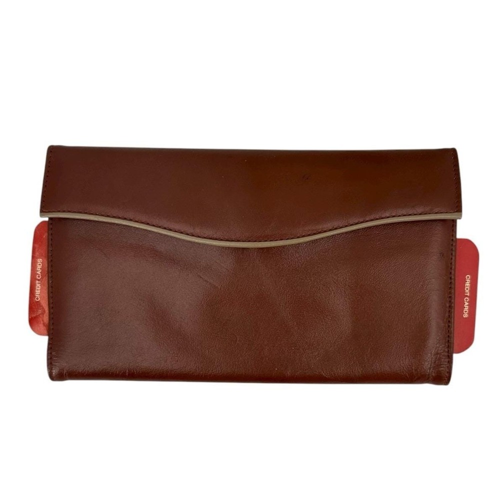 Vintage Buxton Brown Genuine Leather Envelope Wallet Card Holder Checkbook Cover
